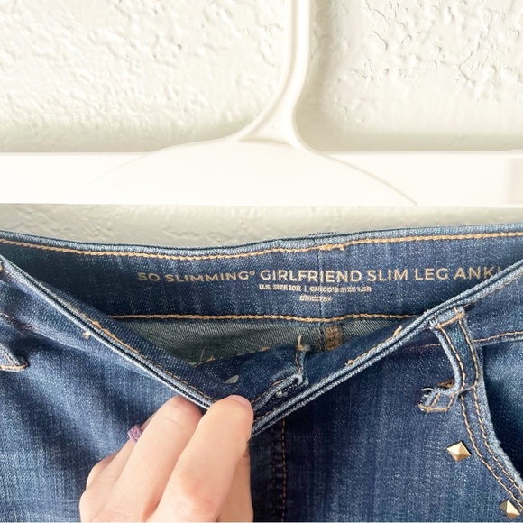 Chico's Jeans Women's 10 Size So Slimming Girlfriend Slim Leg Ankle Studded - Picture 8 of 9